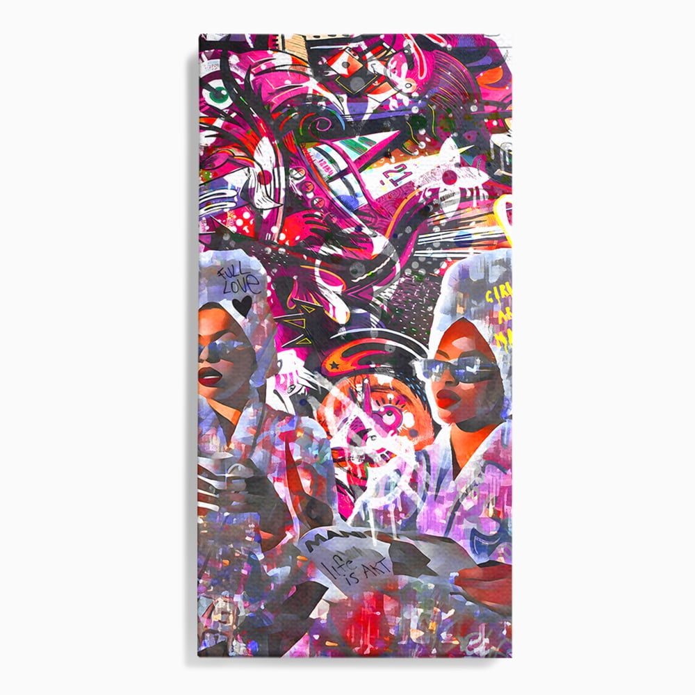 Tablou canvas cu tablou canvas cu femei si graffitti, fara rama, pe sasiu de lemn
